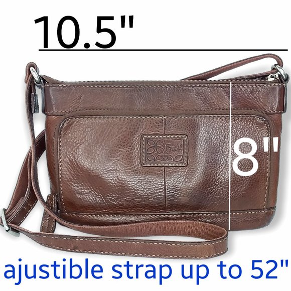 Vintage Fossil Crosstown Crossbody Bag Brown Pebbled Leather Multi Compartment - Picture 5 of 12